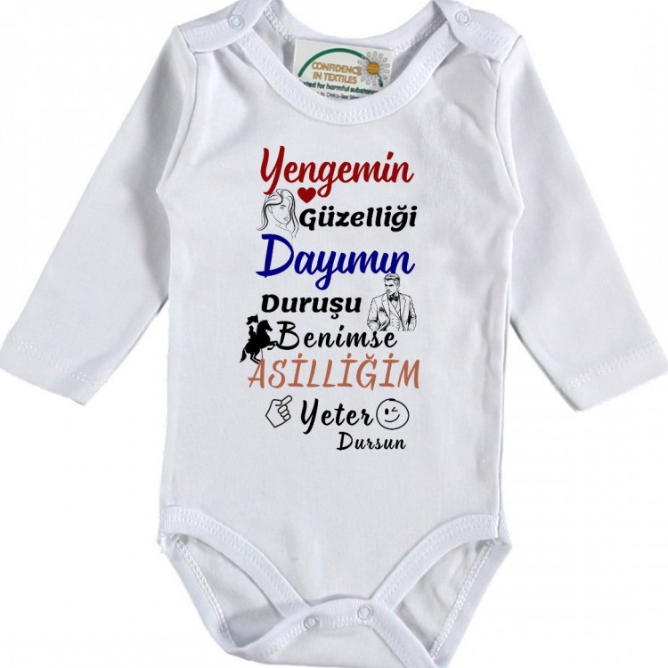 Yengemin Güzelliği Dayımın Duruşu Yazılı Kişiye özel Bebek Zıbın