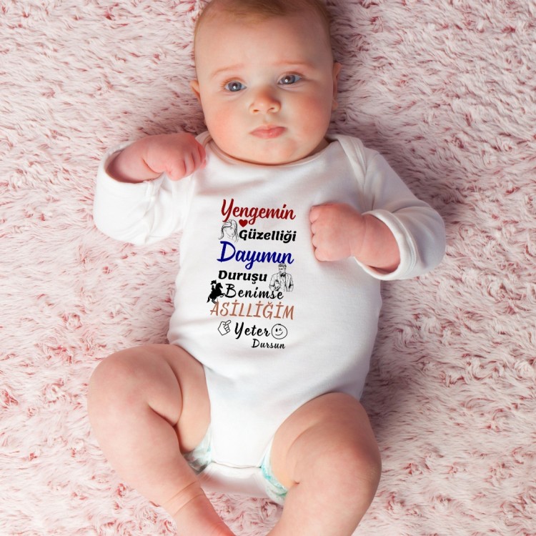 Yengemin Güzelliği Dayımın Duruşu Yazılı Kişiye özel Bebek Zıbın