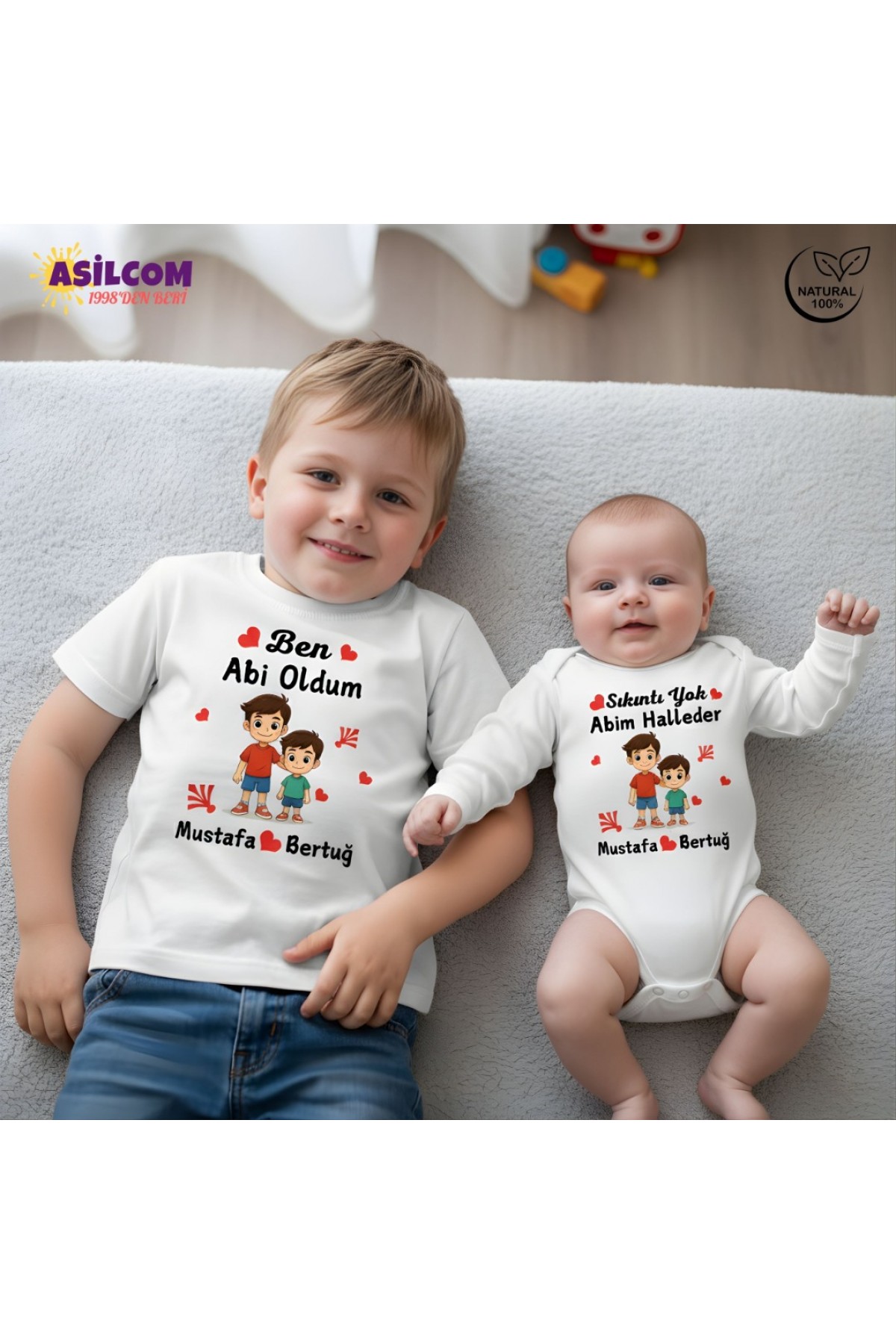 Kardeşlik Kombini: Kişiye Özel İsimli Tişört & Body %100 Pamuk