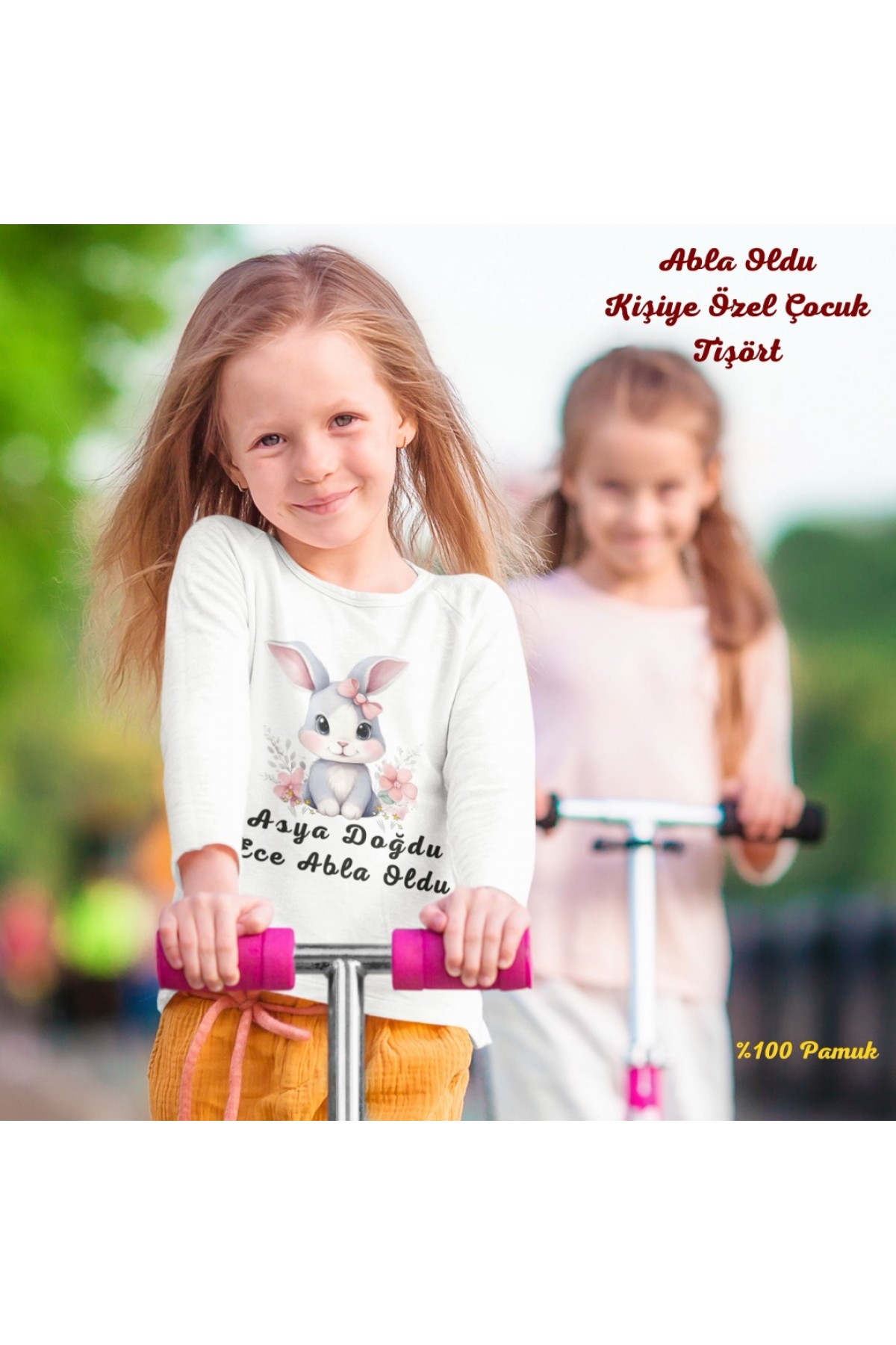 Abla Oldu Tavşan Temalı  yazılı Kişiye özel Çocuk Tişörtü - %100 Pamuklu Kumaş