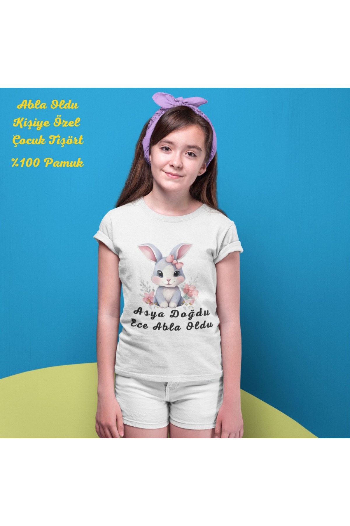 Abla Oldu Tavşan Temalı  yazılı Kişiye özel Çocuk Tişörtü - %100 Pamuklu Kumaş