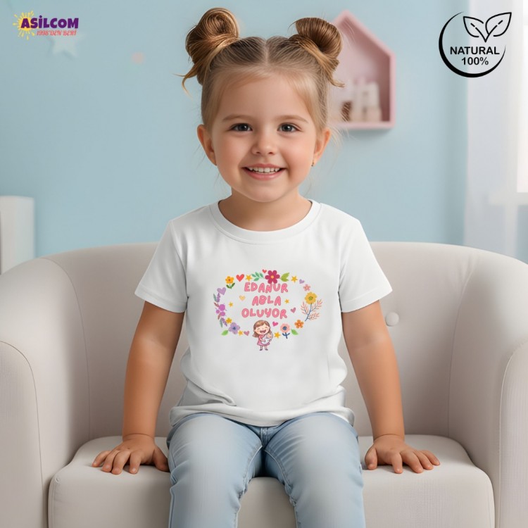 Kişiye Özel İsimli 'Abla Oluyor' Bebek Müjdesi Tişörtü