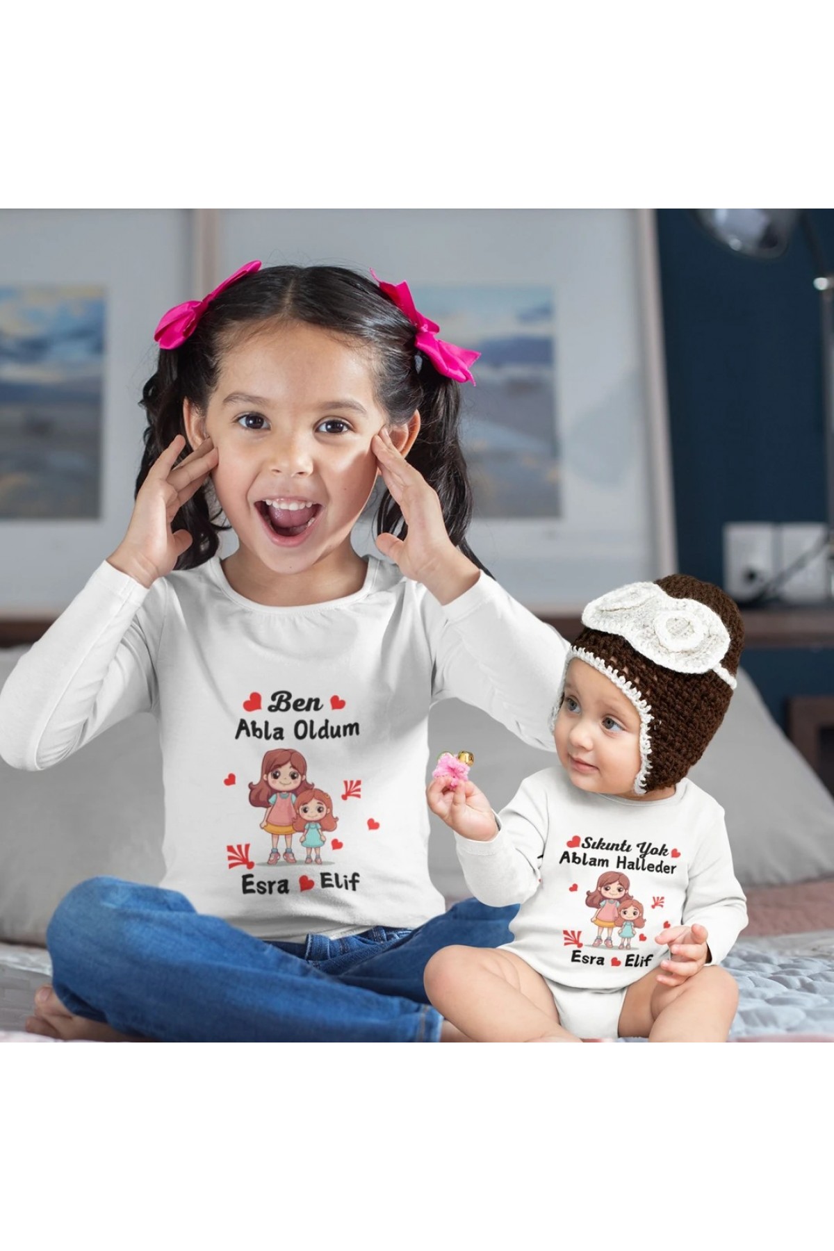 2'li Kombin Ben Abla Oldum Yazılı Kişiye Özel Çocuk Tişörtü 100