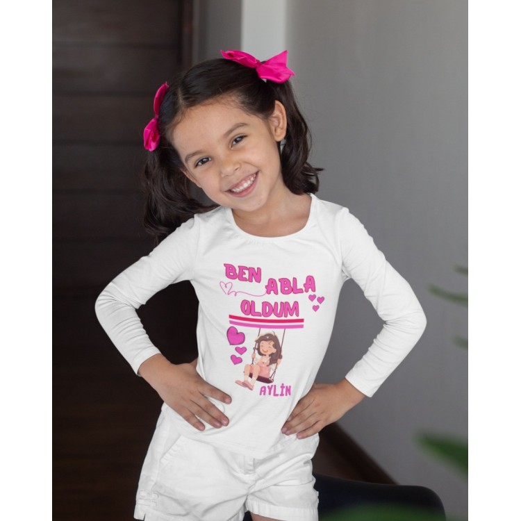 Ben Abla Oldum Tasarımlı Çocuk Tişörtü - %100 Pamuklu Kumaş Ben Abla Oldum Tasarımlı Çocuk Tişörtü - %100 Pamuklu Kumaş