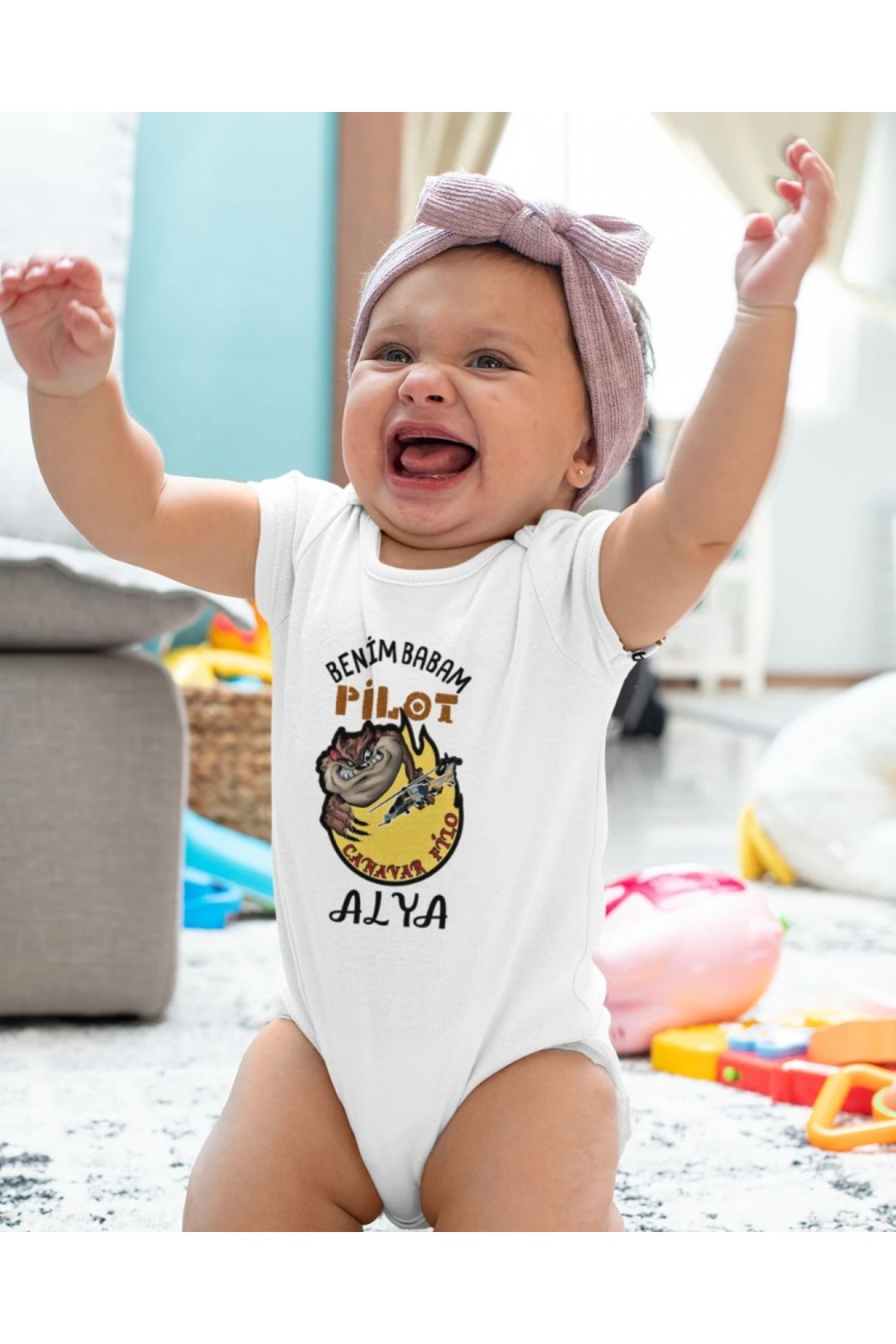 Benim Babam Pilot Yazılı Kişiye Özel Bebek Zıbın - %100 Pamuk Benim Babam Pilot Yazılı Kişiye Özel Bebek Zıbın - %100 Pamuk