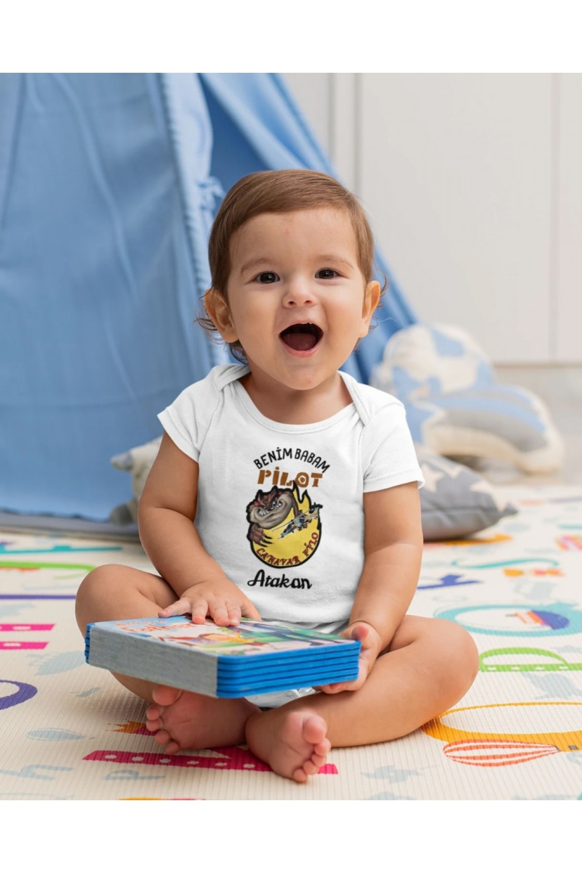 Benim Babam Pilot Yazılı Kişiye Özel Bebek Zıbın - %100 Pamuk Benim Babam Pilot Yazılı Kişiye Özel Bebek Zıbın - %100 Pamuk