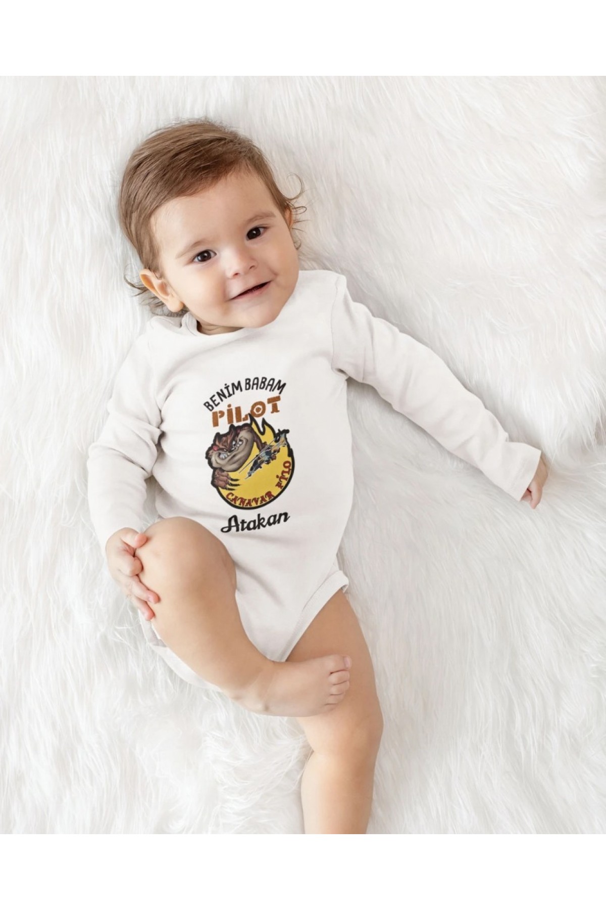 Benim Babam Pilot Yazılı Kişiye Özel Bebek Zıbın - %100 Pamuk Benim Babam Pilot Yazılı Kişiye Özel Bebek Zıbın - %100 Pamuk