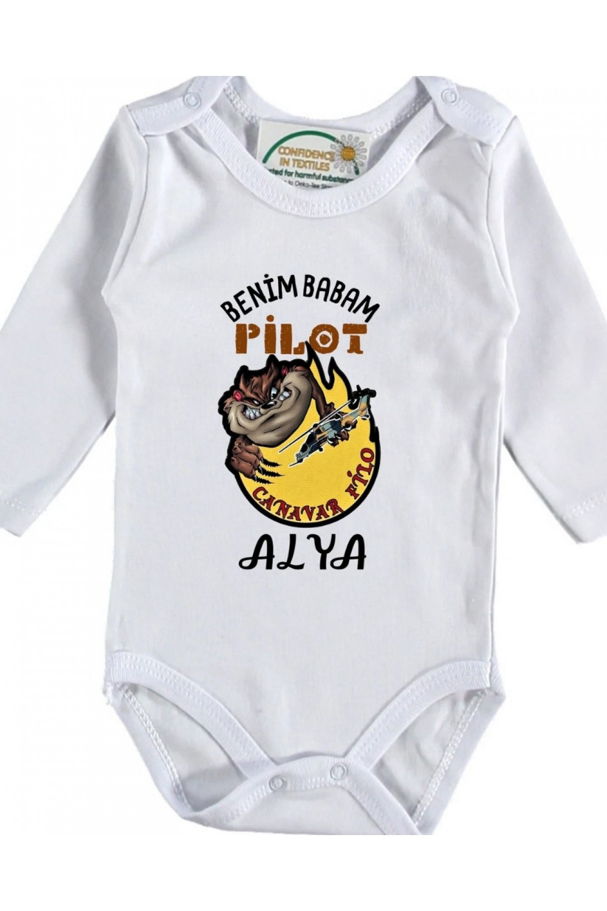 Benim Babam Pilot Yazılı Kişiye Özel Bebek Zıbın - %100 Pamuk Benim Babam Pilot Yazılı Kişiye Özel Bebek Zıbın - %100 Pamuk