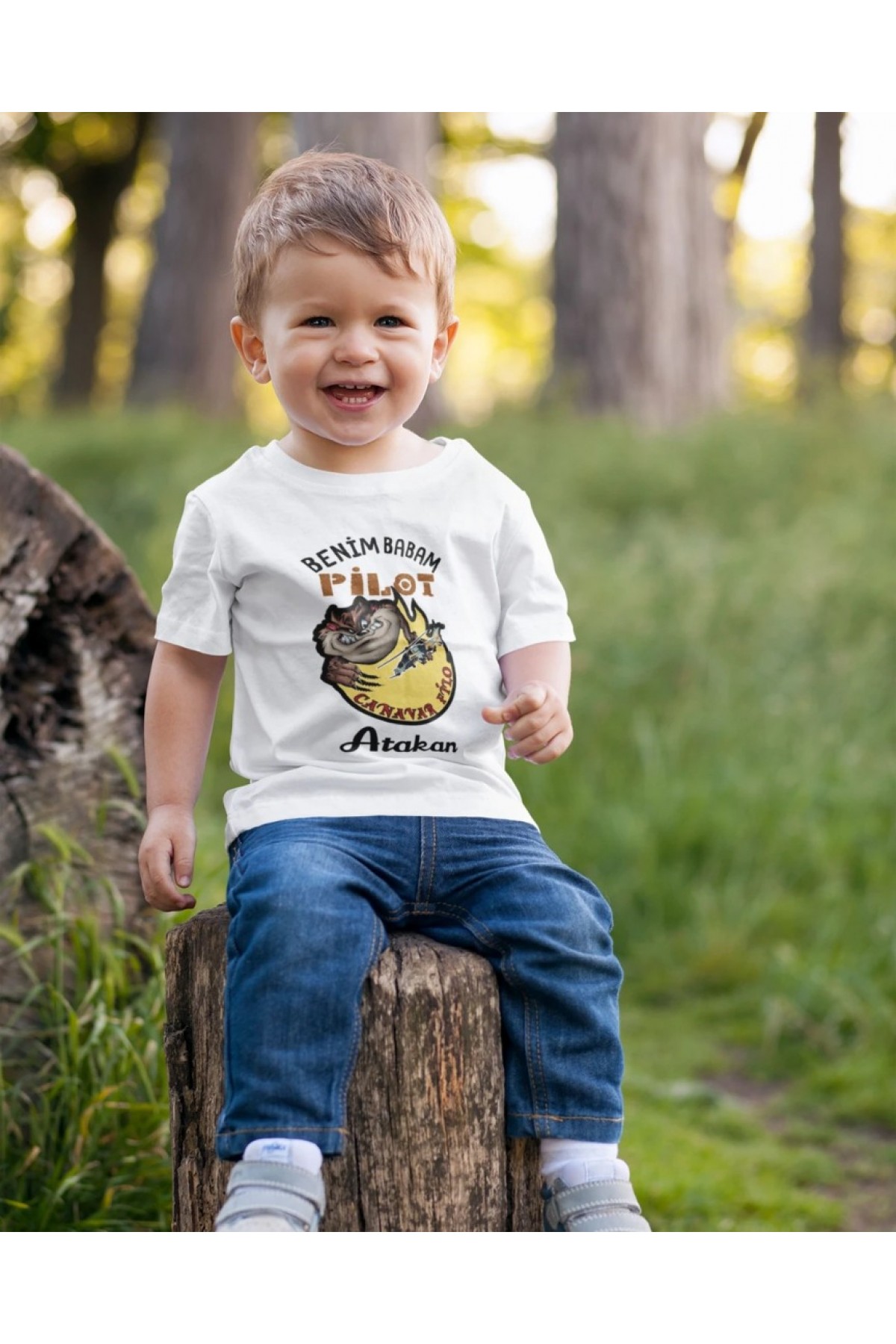 Benim Babam Pilot Yazılı Kişiye Özel Çocuk Tişörtü - %100 Pamuklu Kumaş