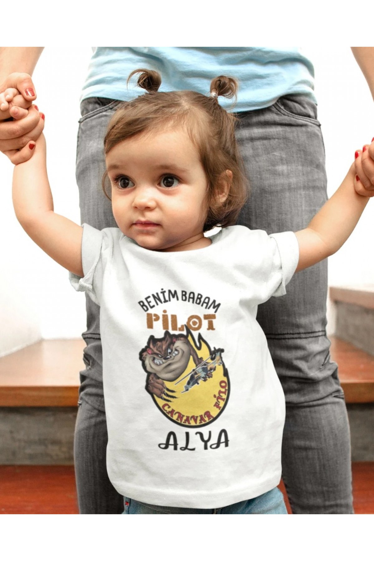 Benim Babam Pilot Yazılı Kişiye Özel Çocuk Tişörtü - %100 Pamuklu Kumaş