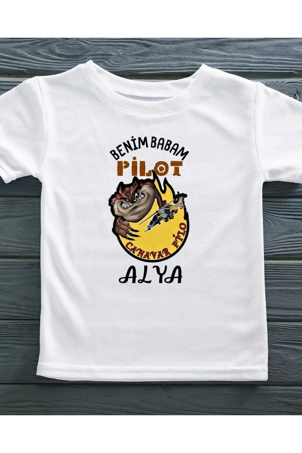 Benim Babam Pilot Yazılı Kişiye Özel Çocuk Tişörtü - %100 Pamuklu Kumaş