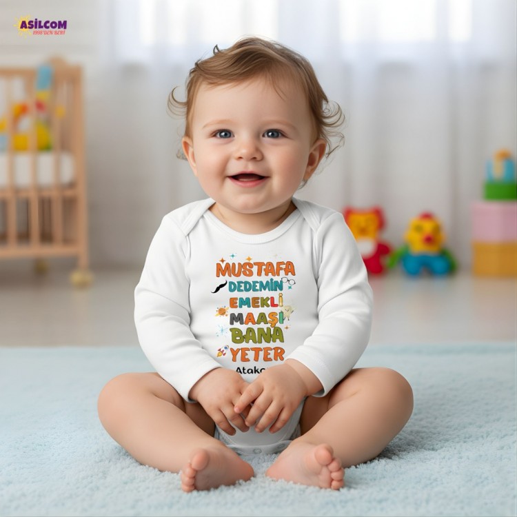 Dede Torun Aşkına Özel Hediye: İsimli ve Espirili Bebek Zıbın - %100 Pamuk