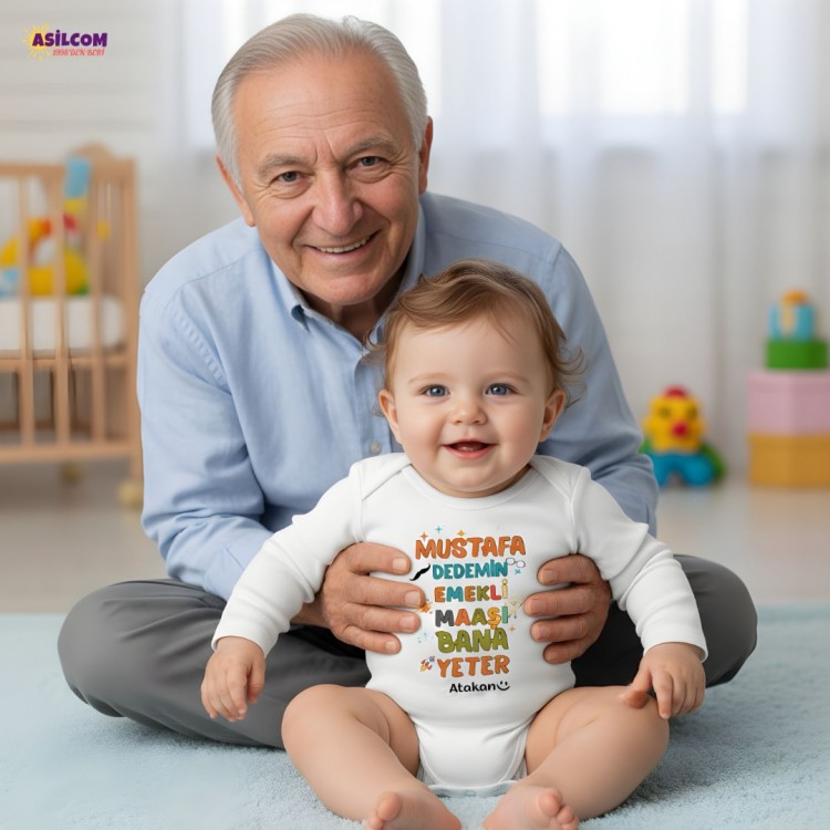 Dede Torun Aşkına Özel Hediye: İsimli ve Espirili Bebek Zıbın - %100 Pamuk