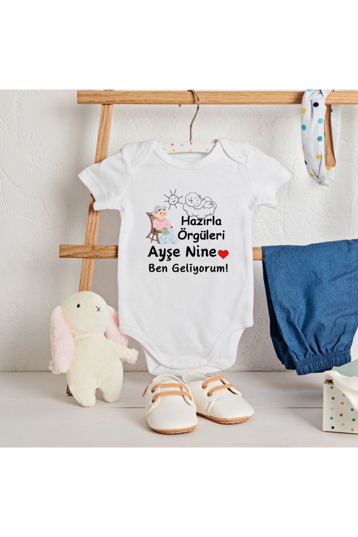 Nine Ben Geliyorum Yazılı Kişiye Özel Bebek Zıbın - %100 pamuk