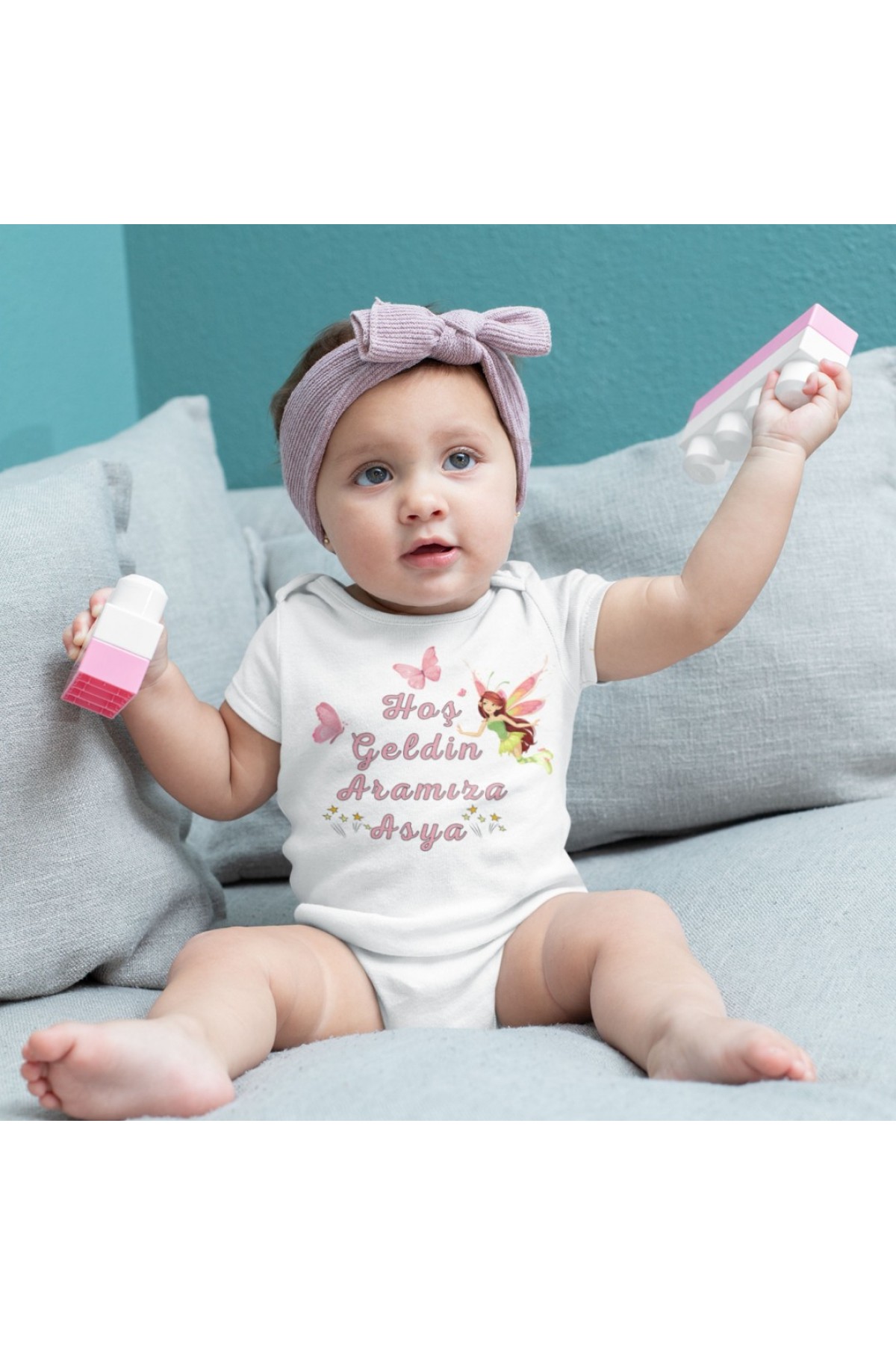 Hoş geldin Aramıza isim yazılabilen Kişiye Özel Bebek Zıbın - %100 Pamuk