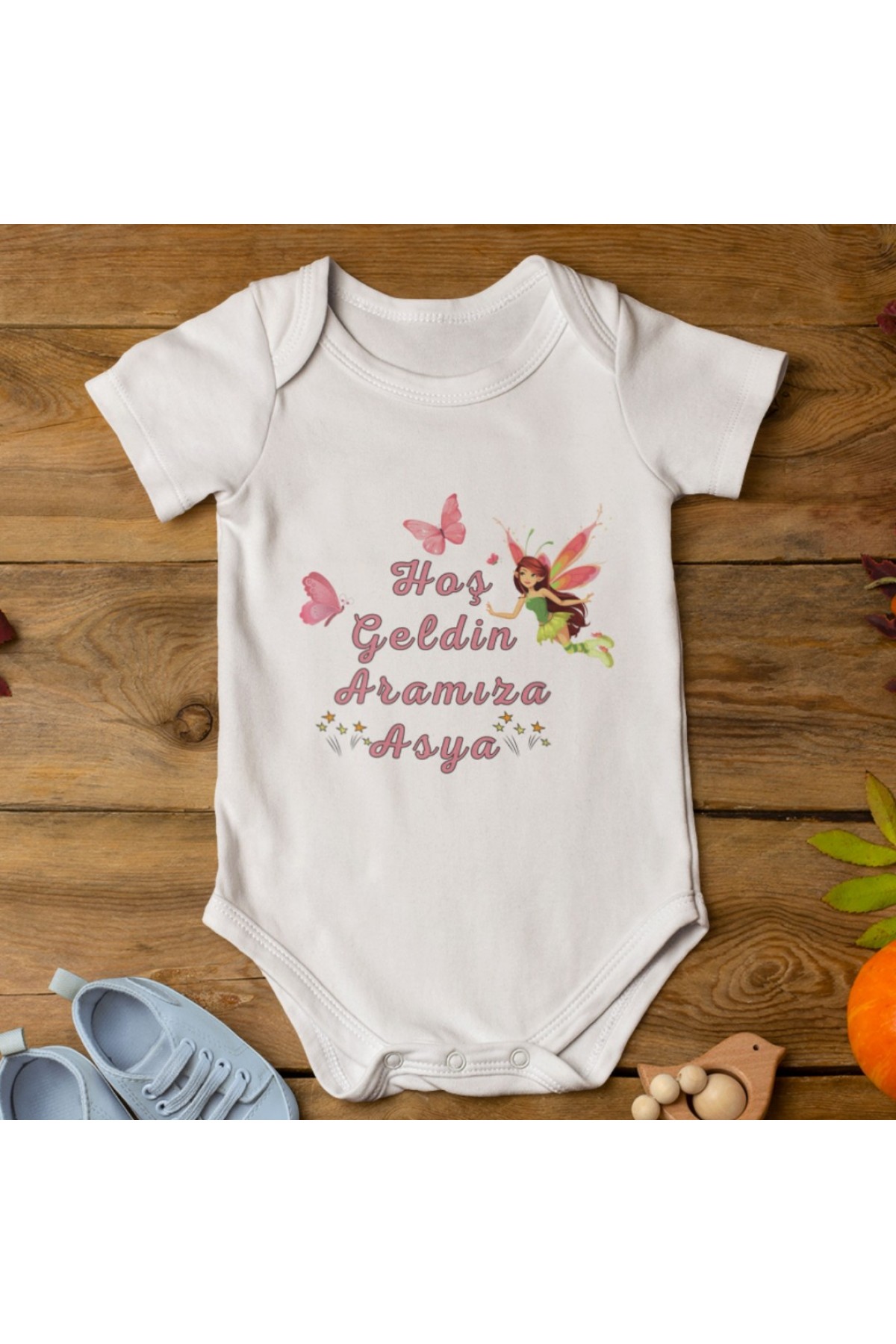 Hoş geldin Aramıza isim yazılabilen Kişiye Özel Bebek Zıbın - %100 Pamuk