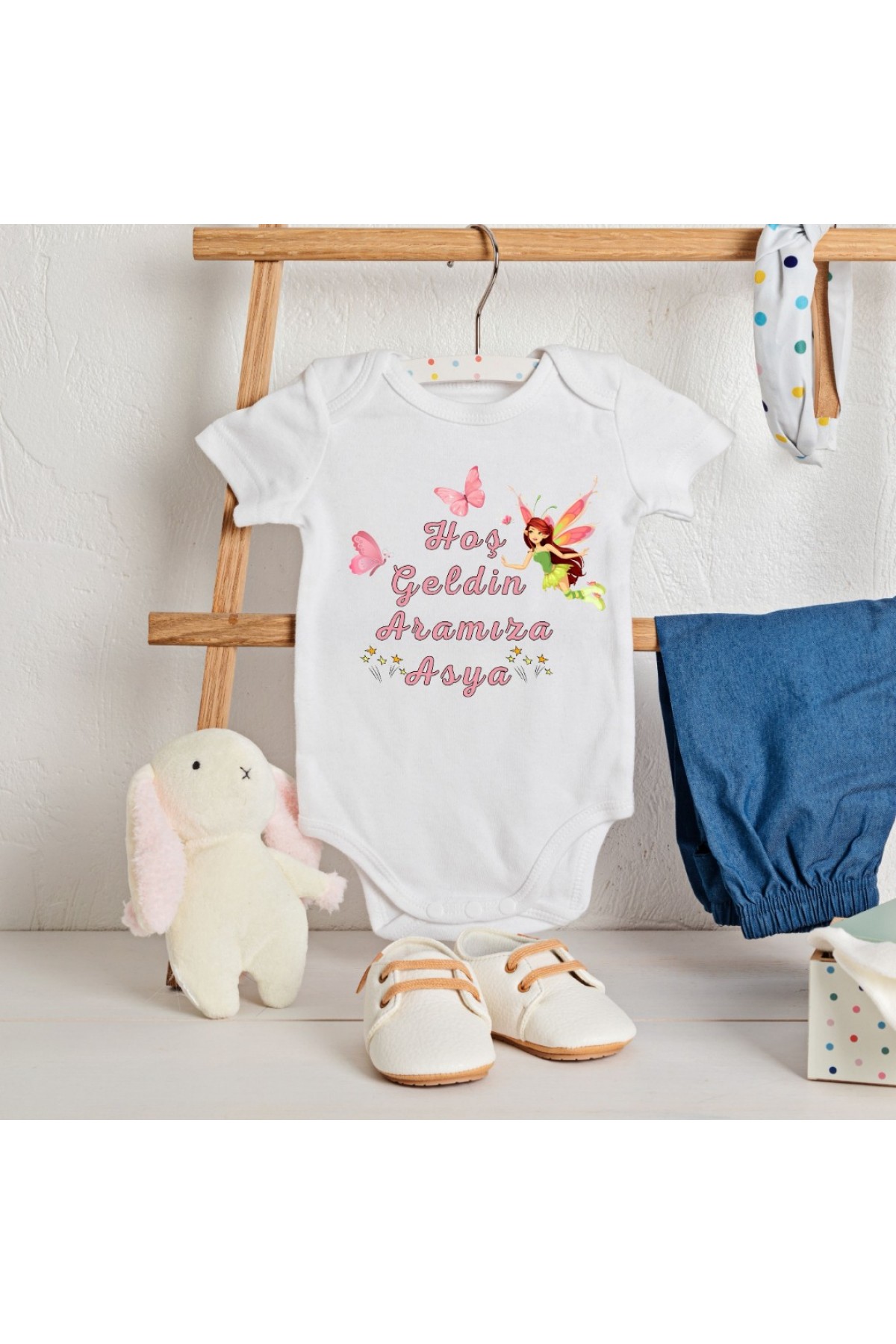 Hoş geldin Aramıza isim yazılabilen Kişiye Özel Bebek Zıbın - %100 Pamuk