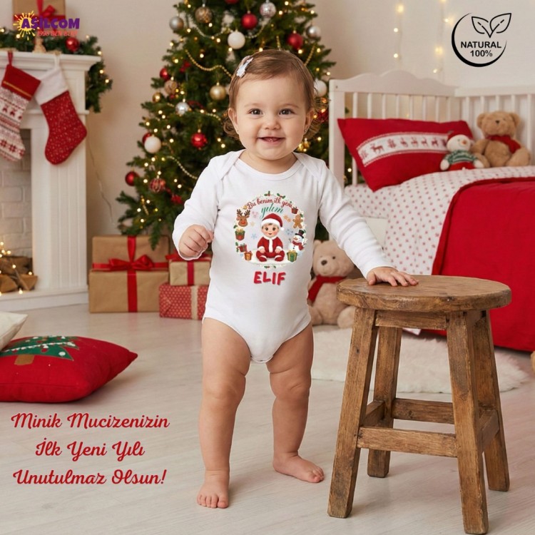 İsme Özel "Bu Benim İlk Yeni Yılım" Temalı Yılbaşı Bebek Zıbını / Body