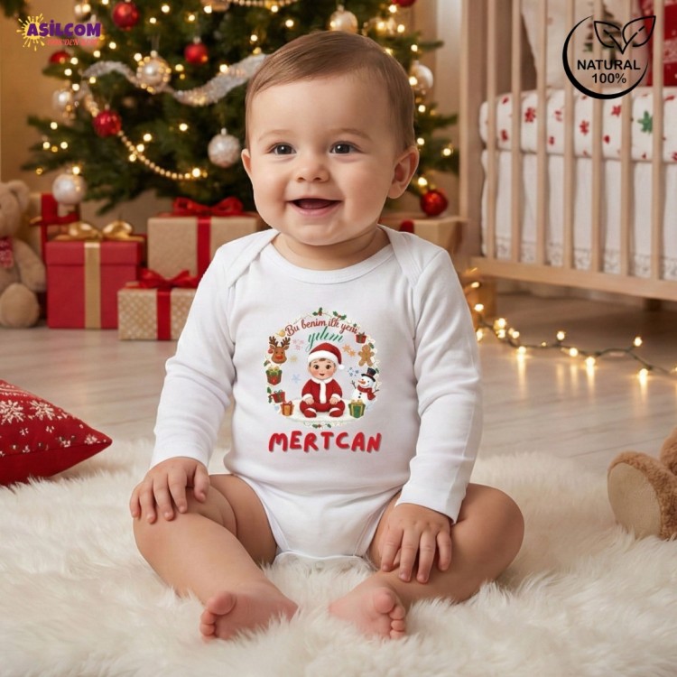 İsme Özel "Bu Benim İlk Yeni Yılım" Temalı Yılbaşı Bebek Zıbını / Body