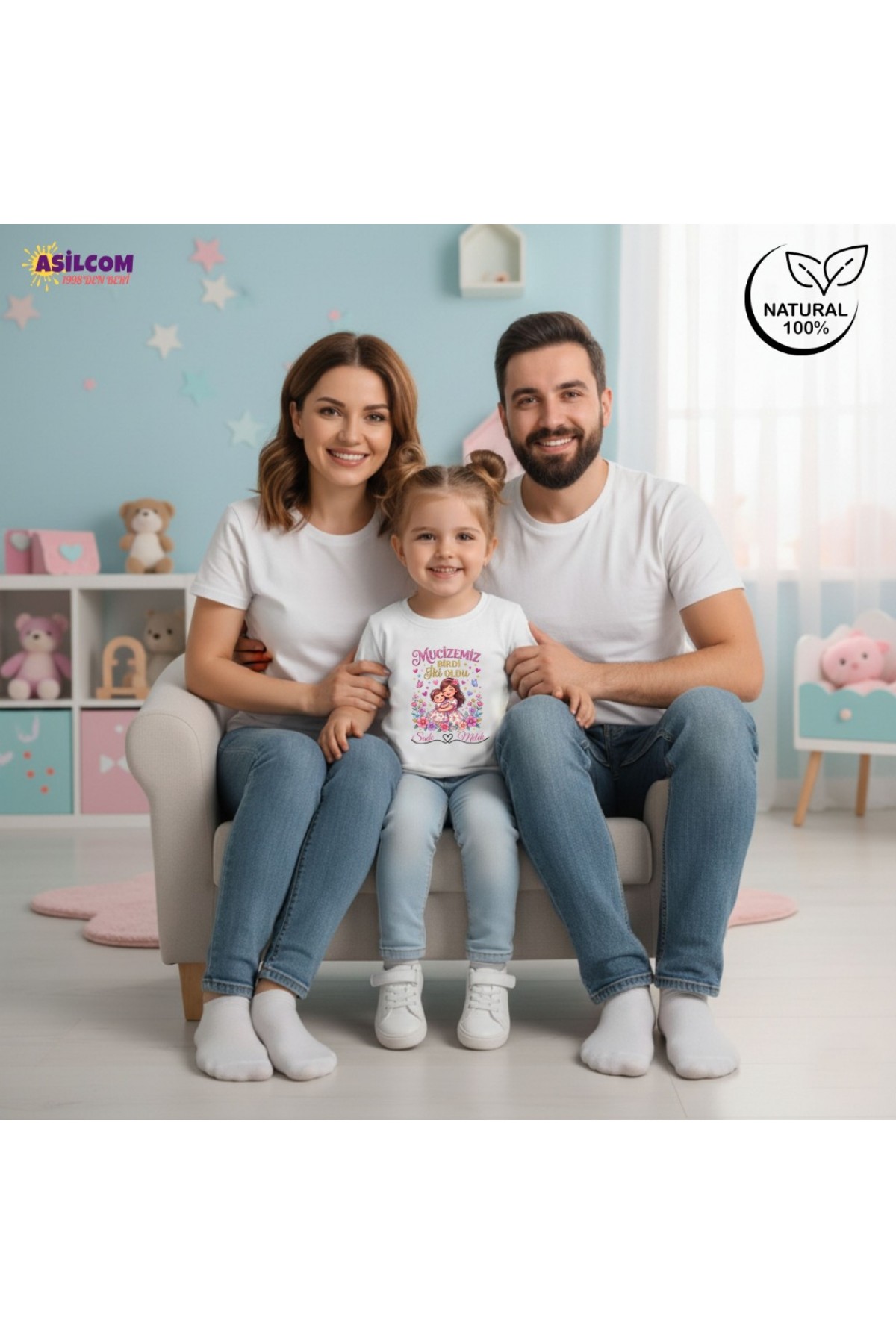 Kişiye Özel İsim Yazılı "Mucizemiz Birdi İki Oldu" Kız Kardeş Tişörtü