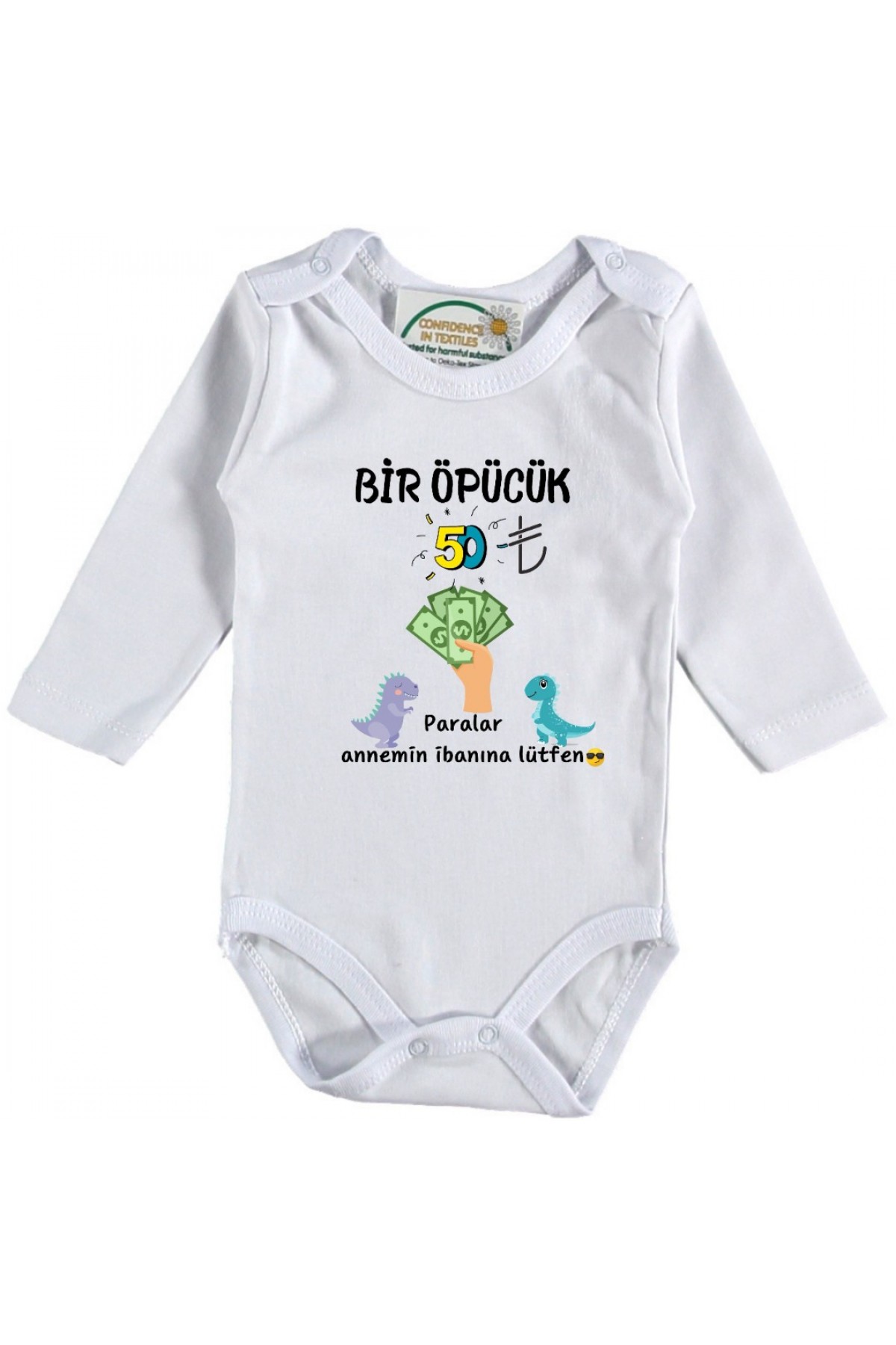 Bir Öpücük 50 TL Yazılı Kişiye Özel Bebek Zıbın - %100 pamuk