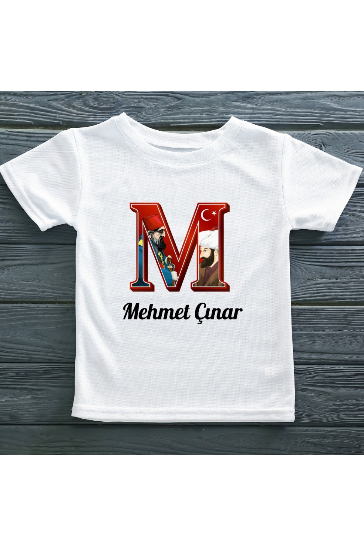 Osmanlı Temalı Harfli isim yazılabilen Kişiye Özel Çocuk Tişört- %100 Pamuk