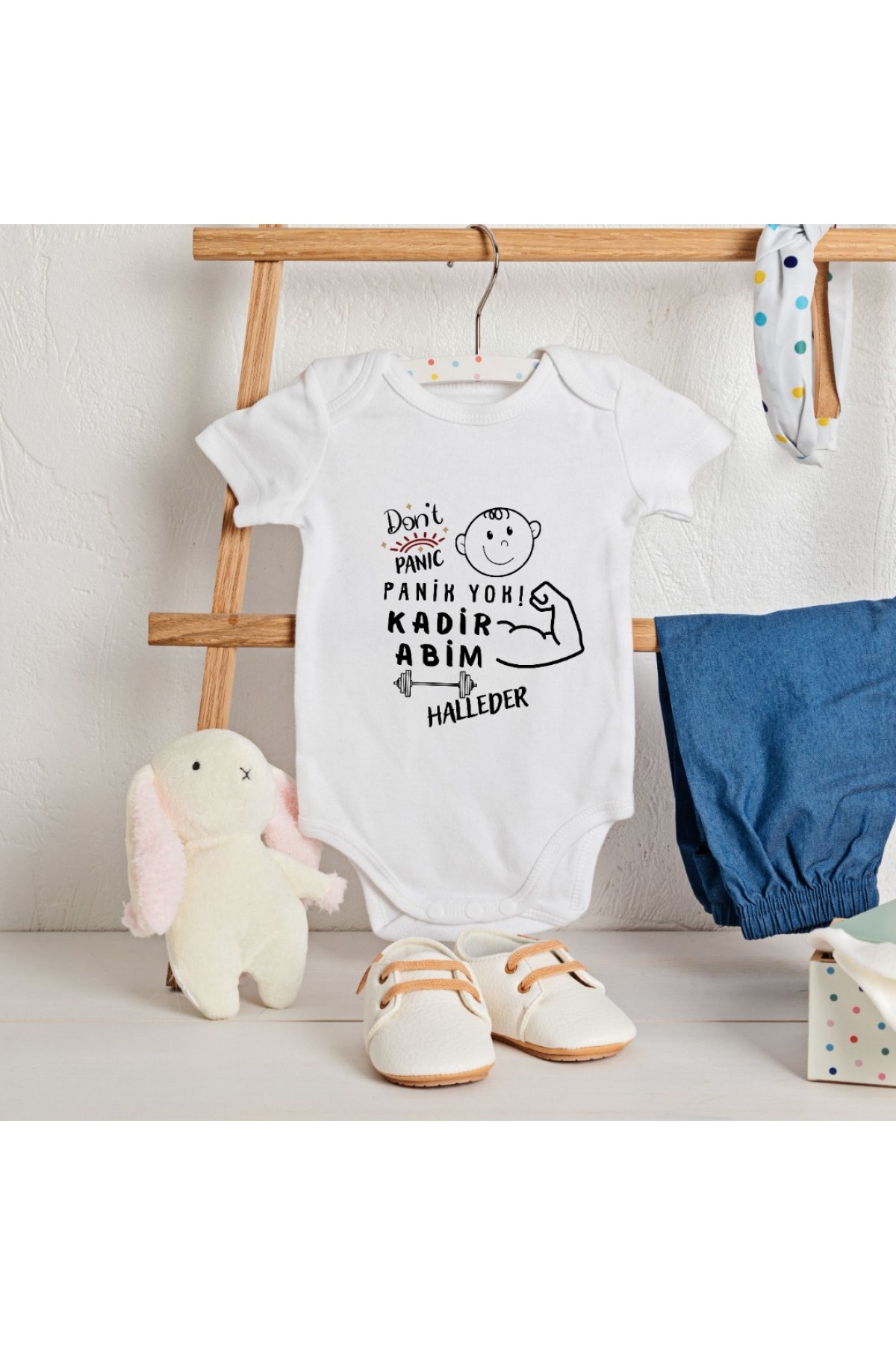 Kişiye Özel Yazılı Bebek Zıbını – “Panik Yok, Dayım/Amcam/Abim Halleder”