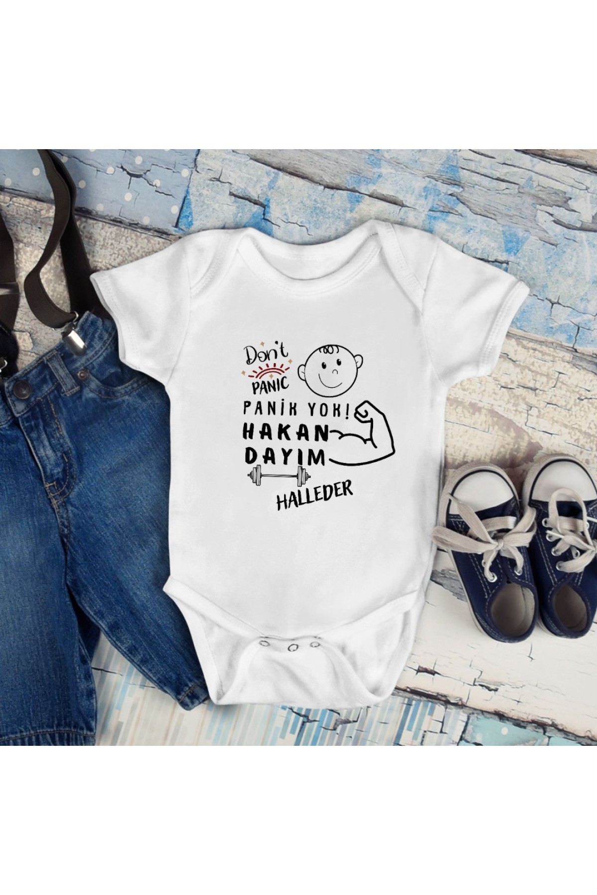 Kişiye Özel Yazılı Bebek Zıbını – “Panik Yok, Dayım/Amcam/Abim Halleder”