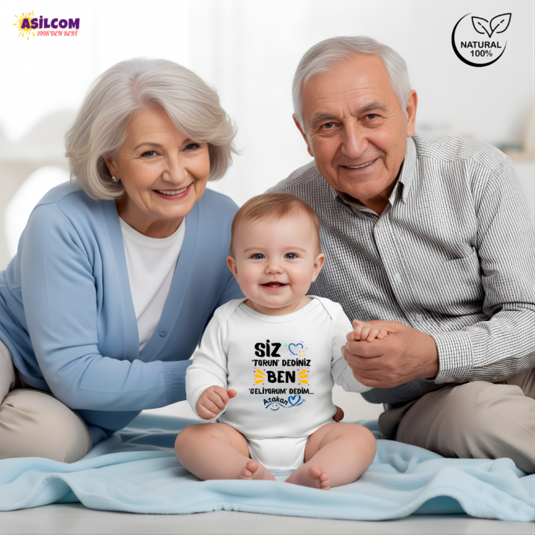 Kişiye Özel "Siz Torun Dediniz Ben Geliyorum" İsimli Bebek Zıbını