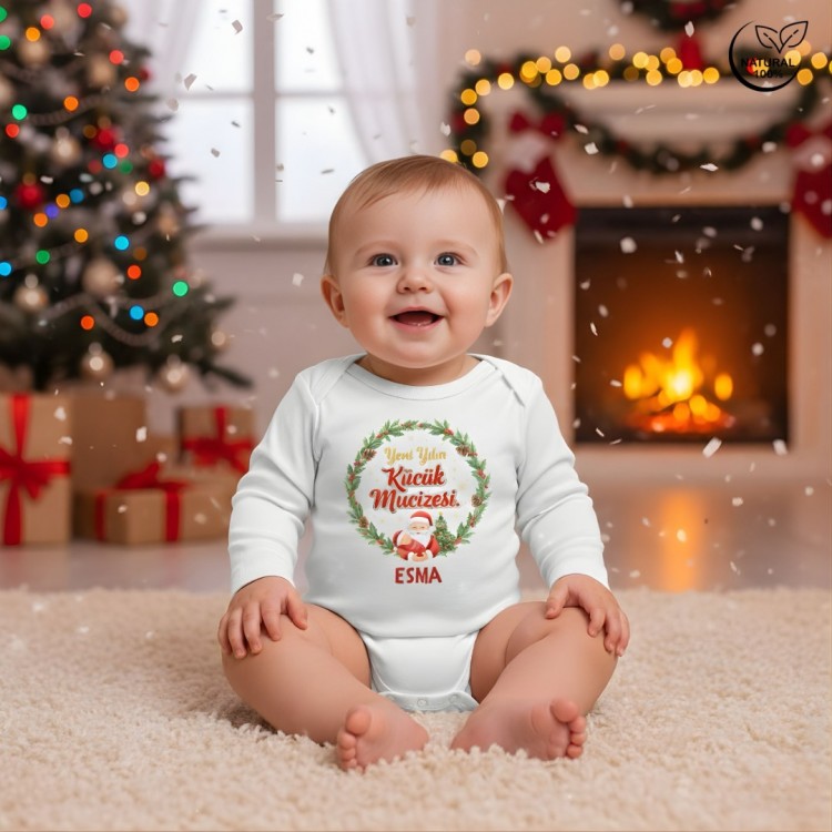 Yeni Yılın Küçük Mucizesi Kişiye Özel Bebek Zıbın - %100 Pamuk