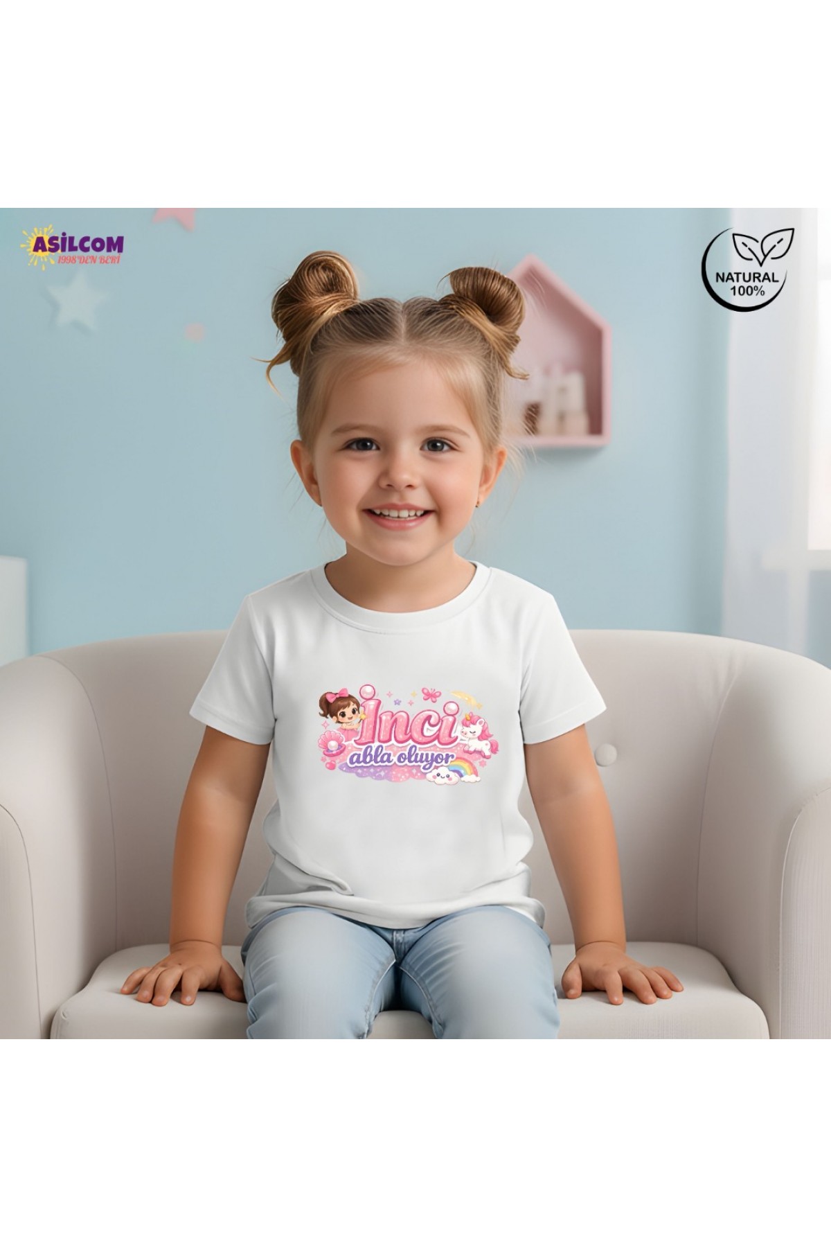 Abla Oluyor Kişiye Özel Kız Çocuk Tişörtü – Sevimli Abla Olma Duyuru Tasarımı