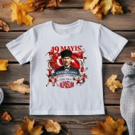 Kişiye Özel İsimli 19 Mayıs Atatürk ve Spor Temalı Çocuk Tişörtü