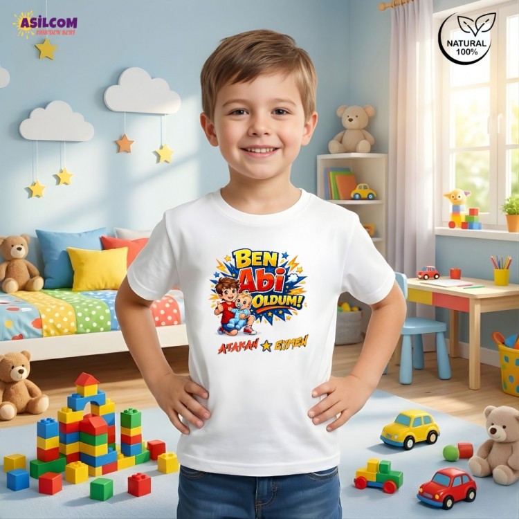 Kişiye Özel İsim Yazılı "Ben Abi Oldum" Çocuk Tişörtü