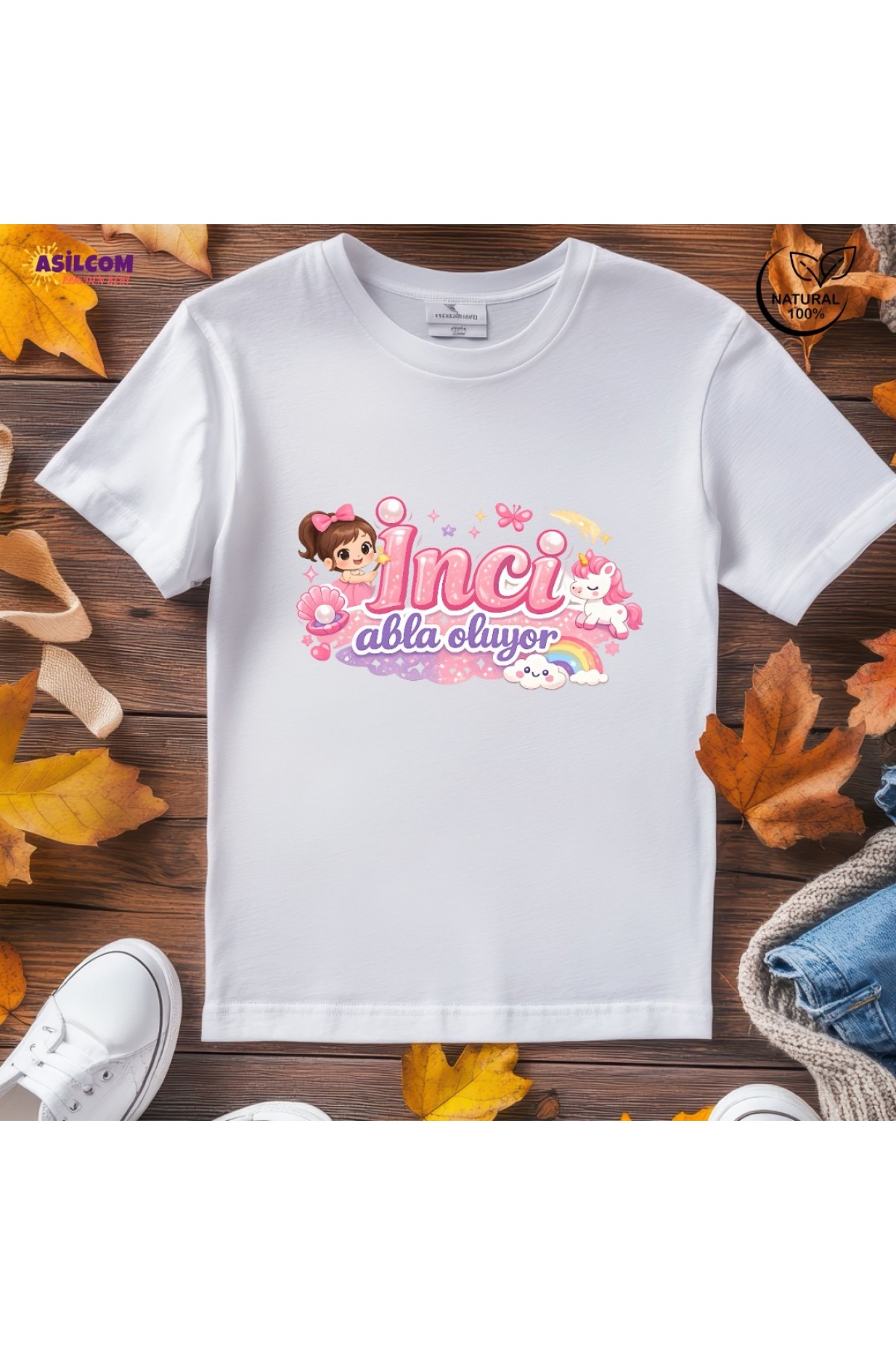 Abla Oluyor Kişiye Özel Kız Çocuk Tişörtü – Sevimli Abla Olma Duyuru Tasarımı