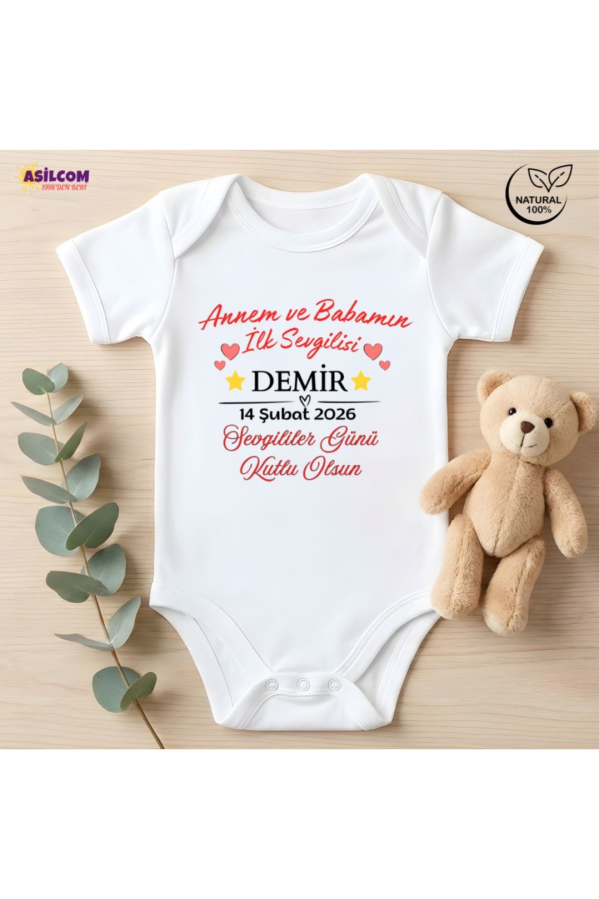 Kişiye Özel İsimli 14 Şubat Bebek Zıbını - Annem ve Babamın İlk Sevgilisi Tasarımlı