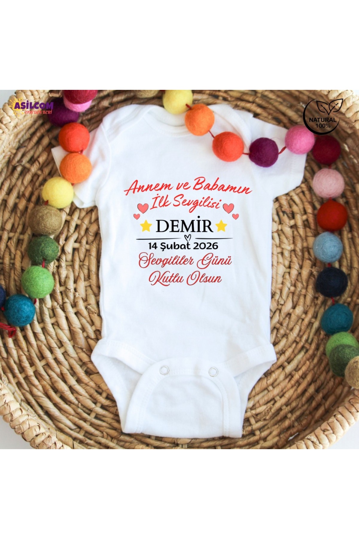 Kişiye Özel İsimli 14 Şubat Bebek Zıbını - Annem ve Babamın İlk Sevgilisi Tasarımlı