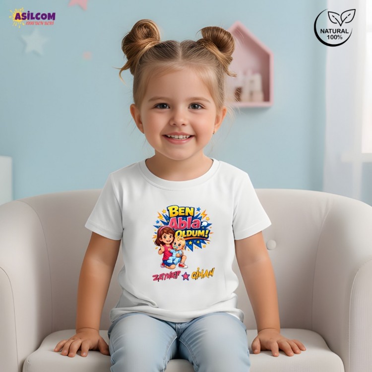 Kişiye Özel İsimli "Ben Abla Oldum" Çocuk Tişörtü