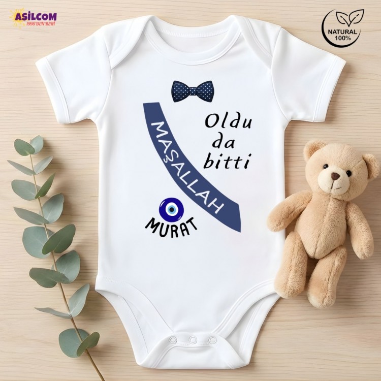 Kişiye Özel İsimli ve "Oldu da Bitti Maşallah" Yazılı Sünnet Zıbın