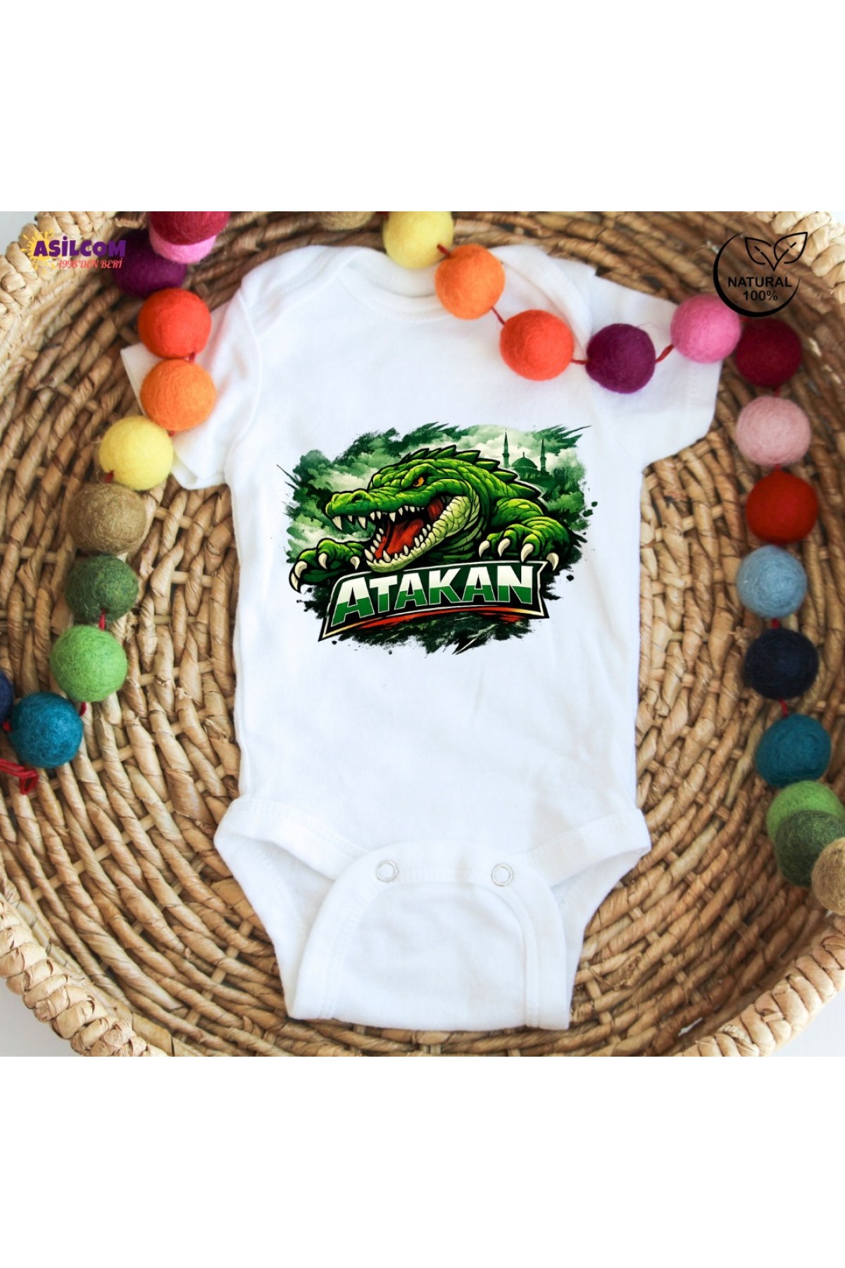 İsme Özel Bursaspor Timsah Tasarımlı Bebek Zıbın