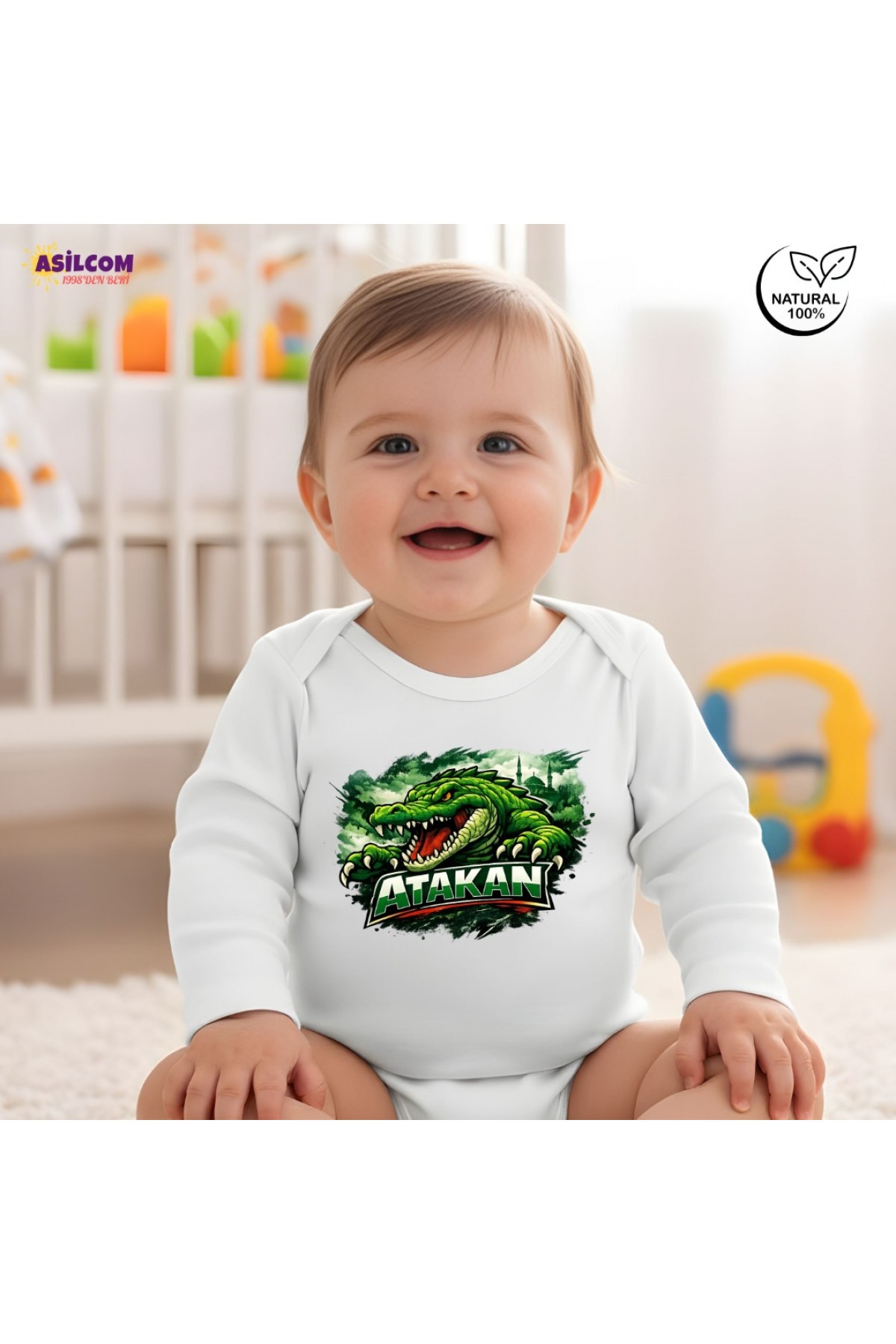 İsme Özel Bursaspor Timsah Tasarımlı Bebek Zıbın